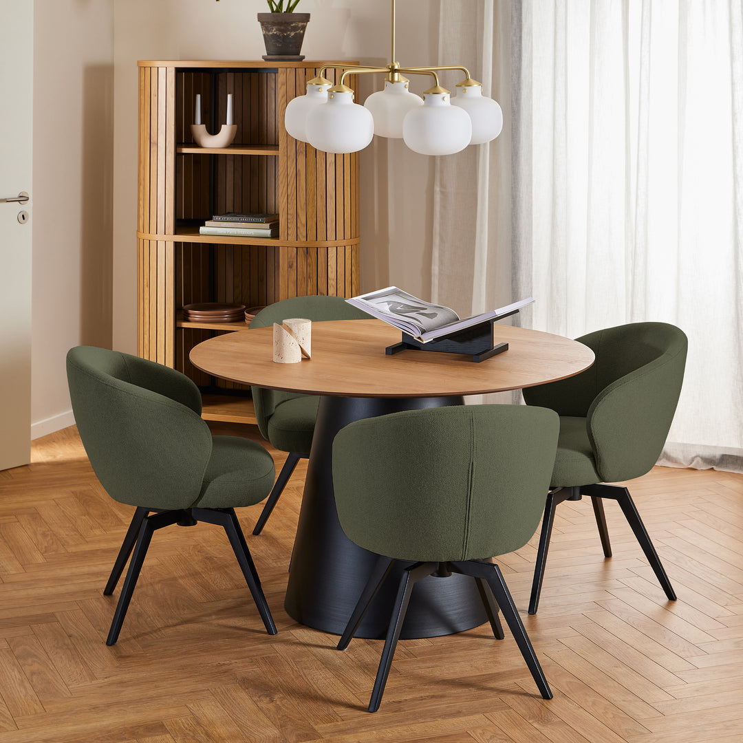 Darlene Dining Chair with Armrest and Swivel Function in Green