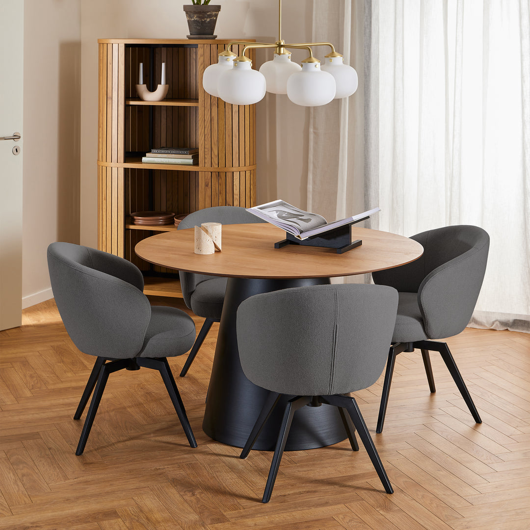 Darlene Dining Chair with Armrest and Swivel Function in Grey