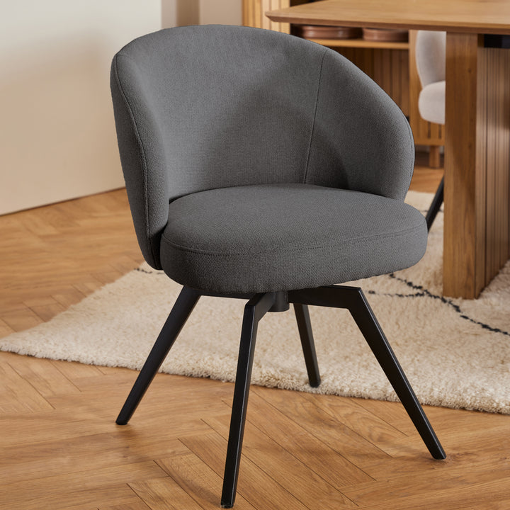 Darlene Dining Chair with Armrest and Swivel Function in Grey