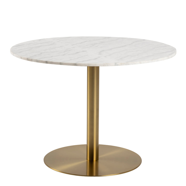Corby Round Dining Table with White Polished Marble Top & Gold Base