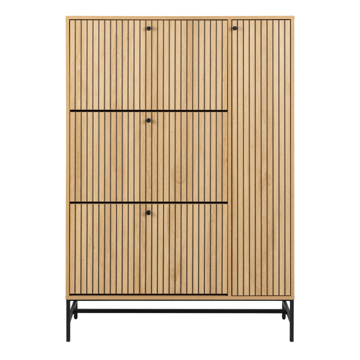 Albany Shoe Cabinet 3 Flip Down Doors 1 Pull Open Door in Oak/Black Legs