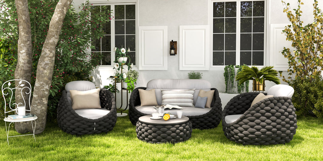 Wavy Outdoor Sofa set with Swivel Chair