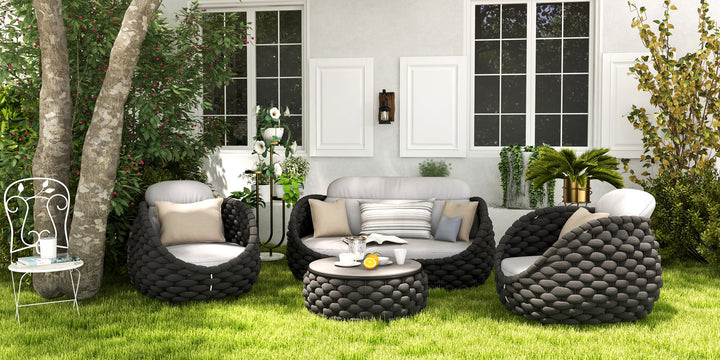 Wavy Outdoor Sofa set with Swivel Chair
