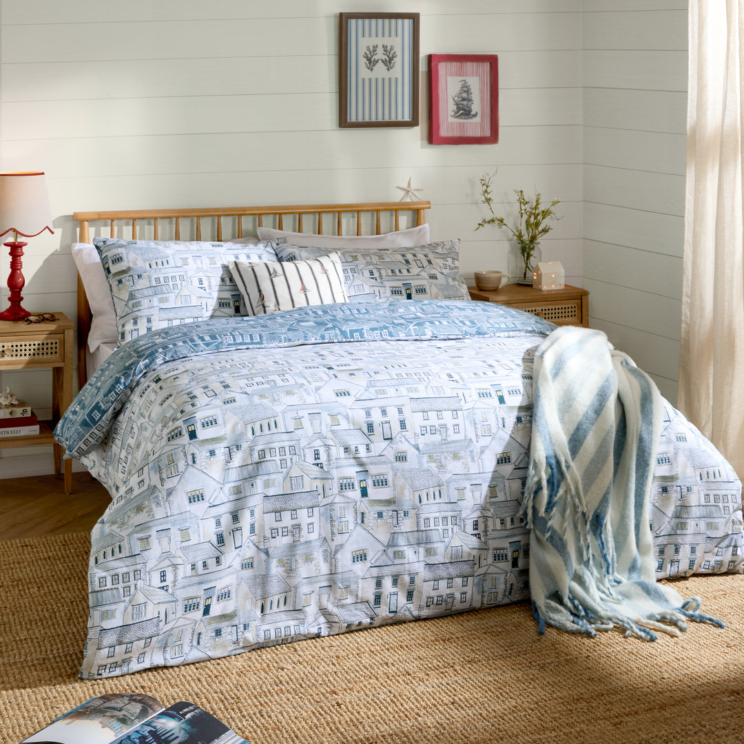 Abersoch Town Double Duvet Set Sea Blue
