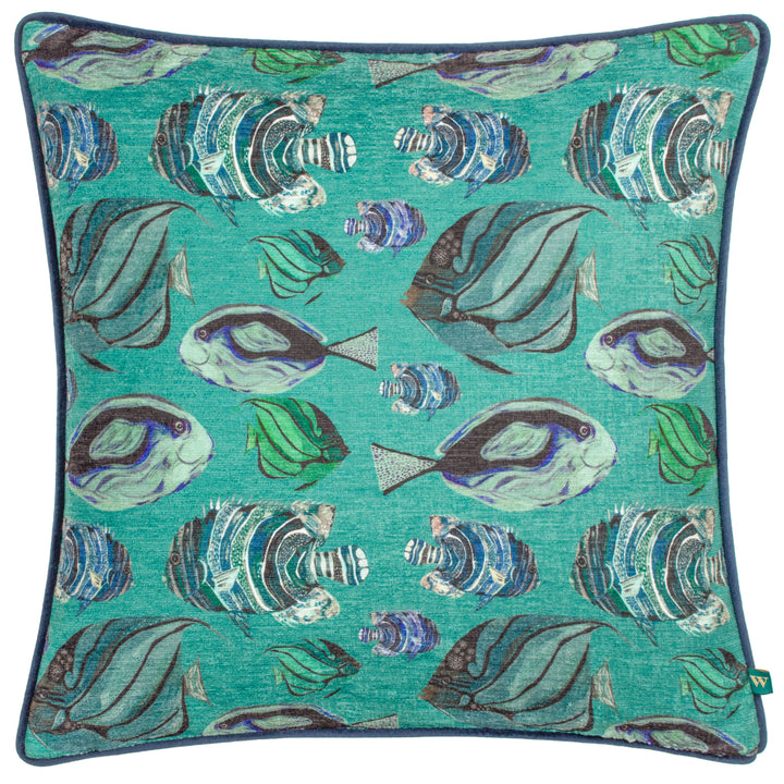 ABYSS FISH REPEAT 43X43 CUSHION CASE TEAL