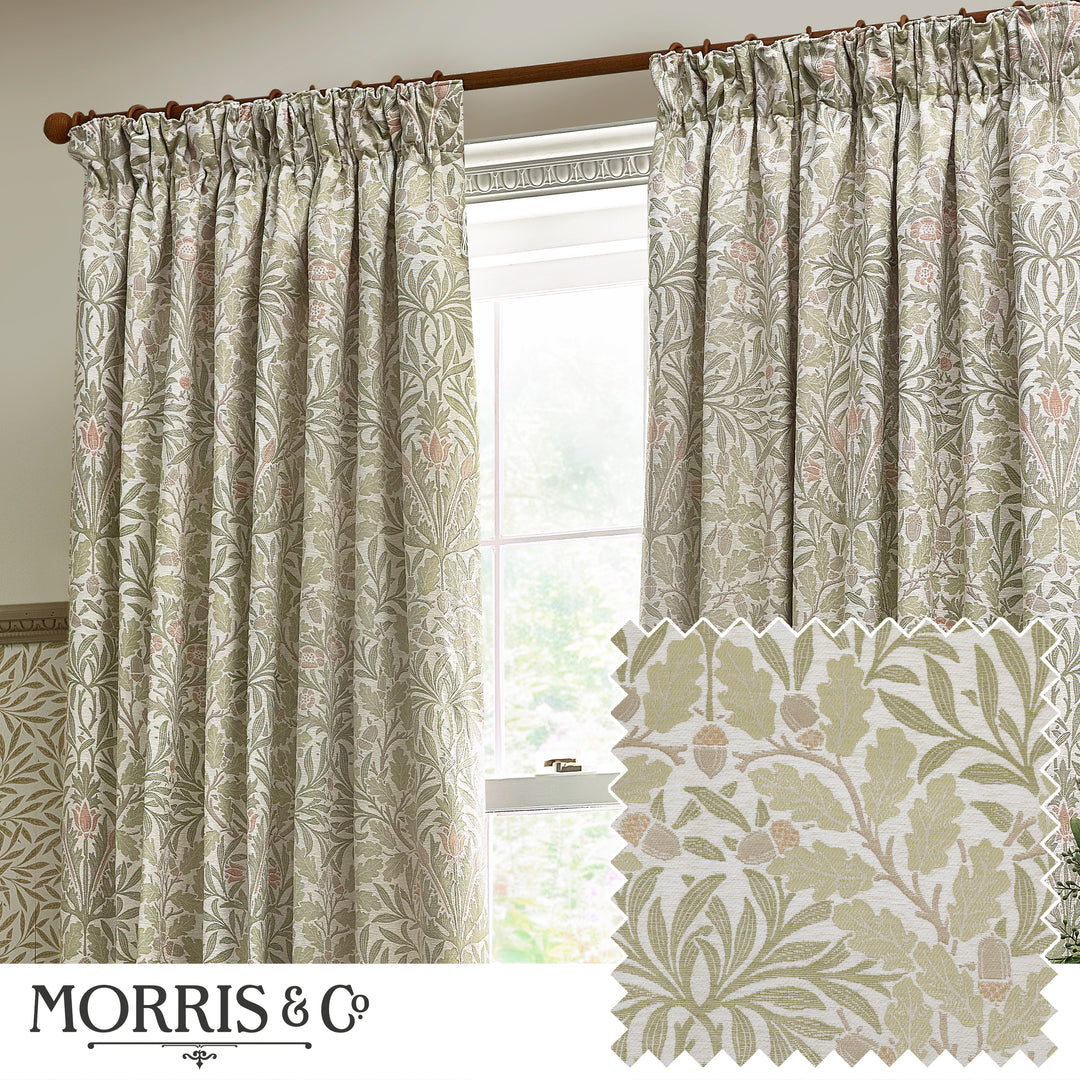 Acorn Multi 228x182 Pencil Pleat Curtains Stone/Sage