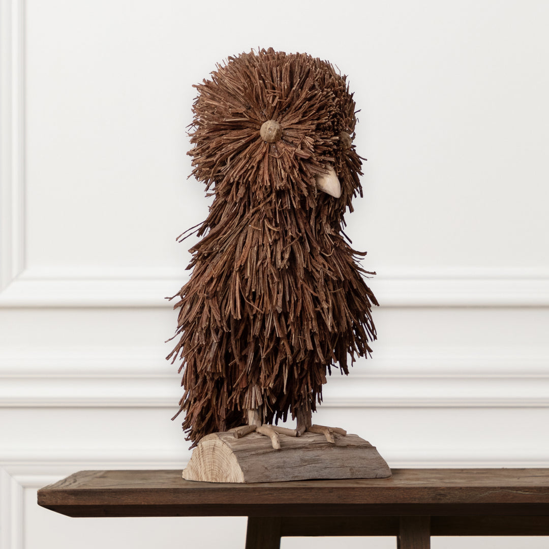 ALFRED STANDING OWL WOODEN SCULPTURE