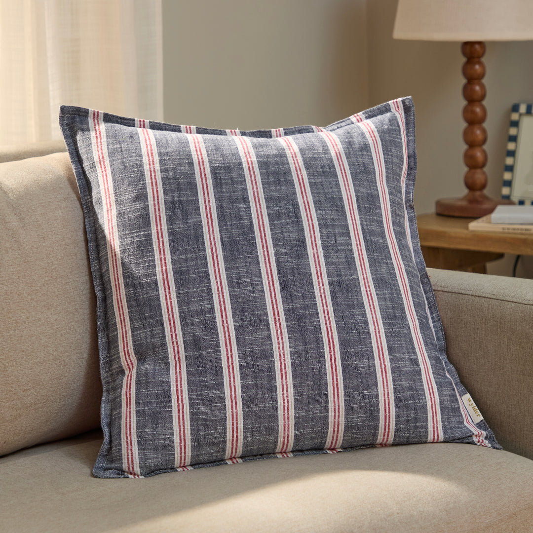 Abersoch Stripe 50x50 Cushion Case Regatta Red