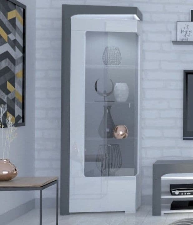 Orchid Grey And White Gloss LEFT Display Cabinet with Glass Door