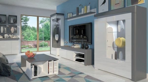 Orchid Grey And White Gloss LEFT Display Cabinet with Glass Door