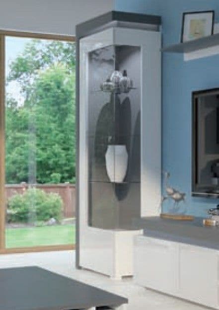 Orchid Grey And White Gloss LEFT Display Cabinet with Glass Door