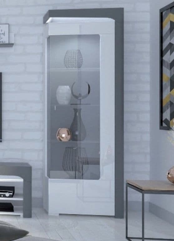 Orchid Grey And White Gloss RIGHT Display Cabinet with Glass Door