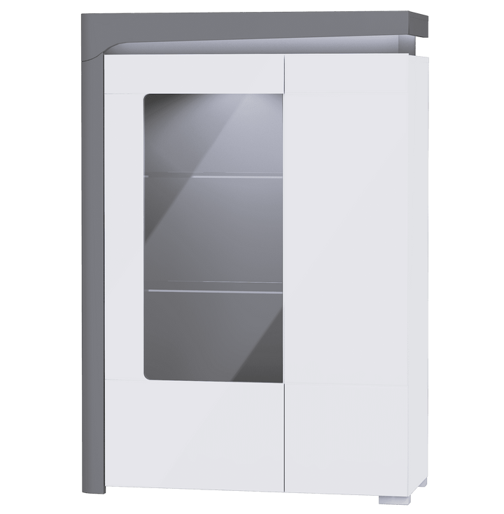 Orchid Grey And White Gloss Low Wide Display Cabinet with LED Lights