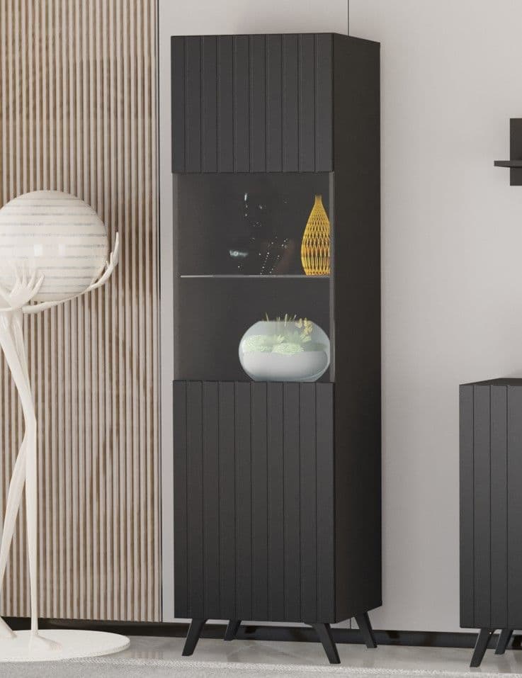 Tulip Matte Black Tall Display Cabinet