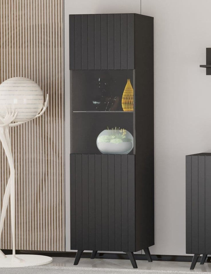 Tulip Matte Black Tall Display Cabinet