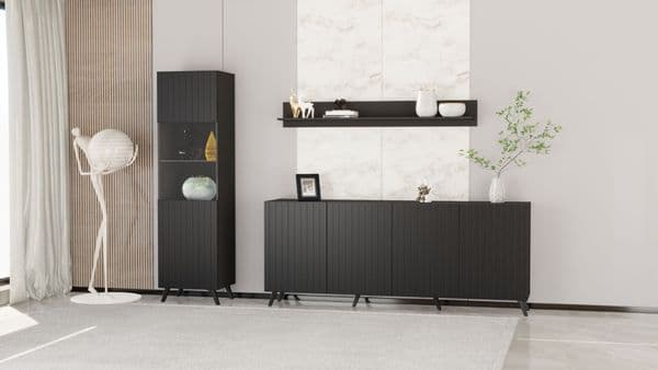 Tulip Matte Black Tall Display Cabinet