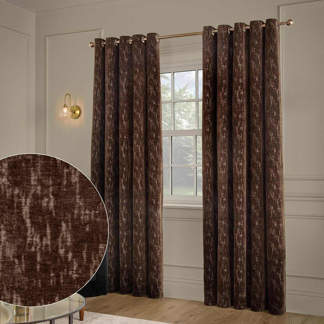Aurelio Chenille 229x137 Eyelet Curtains Chocolate