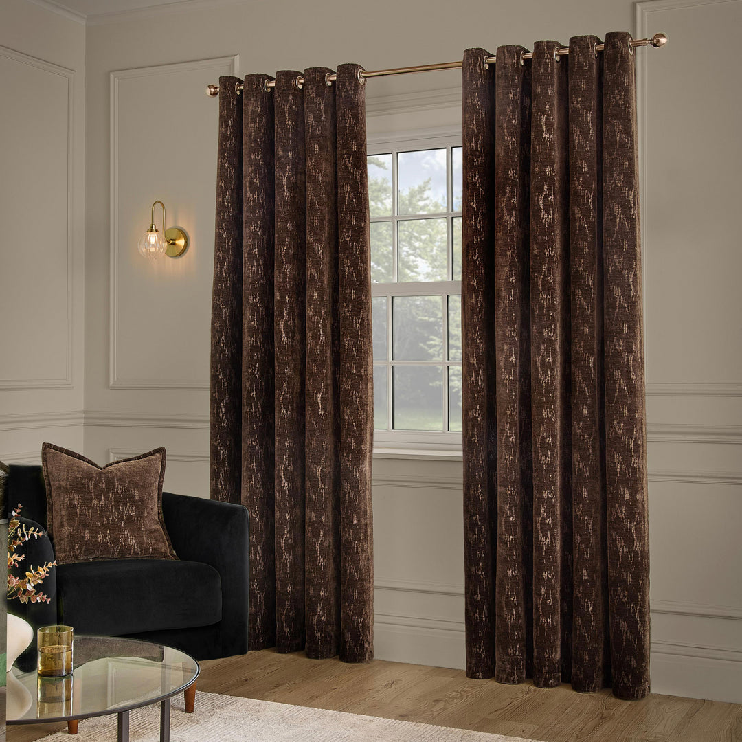 Aurelio Chenille 168x229 Eyelet Curtains Chocolate - image 4