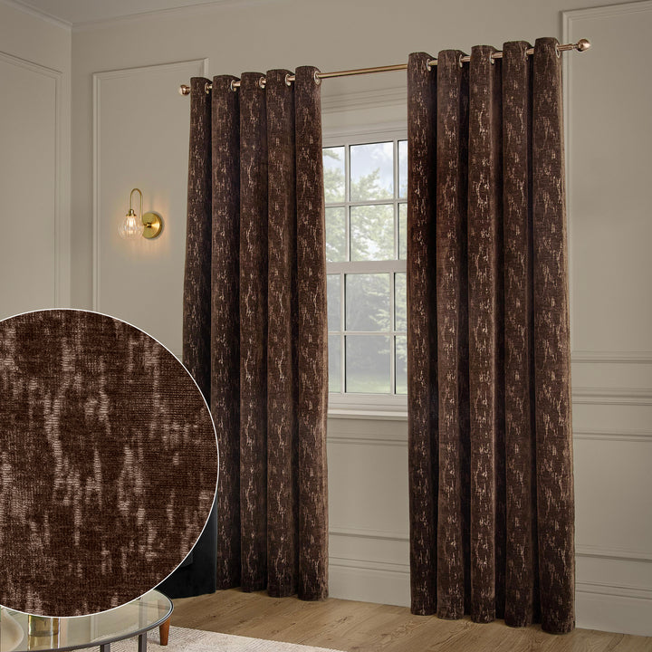 Aurelio Chenille 229x229 Eyelet Curtains Chocolate