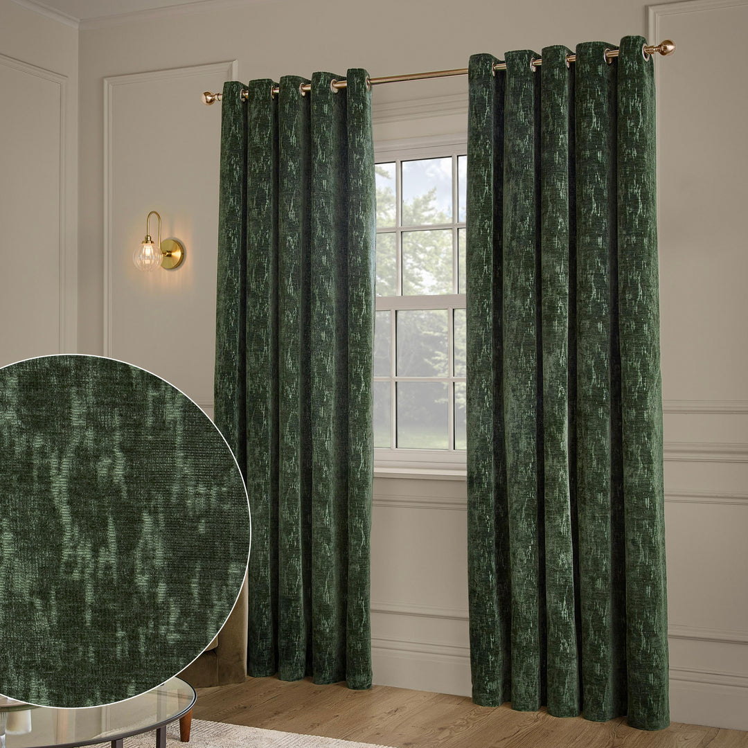 Aurelio Chenille 229x229 Eyelet Curtains Emerald