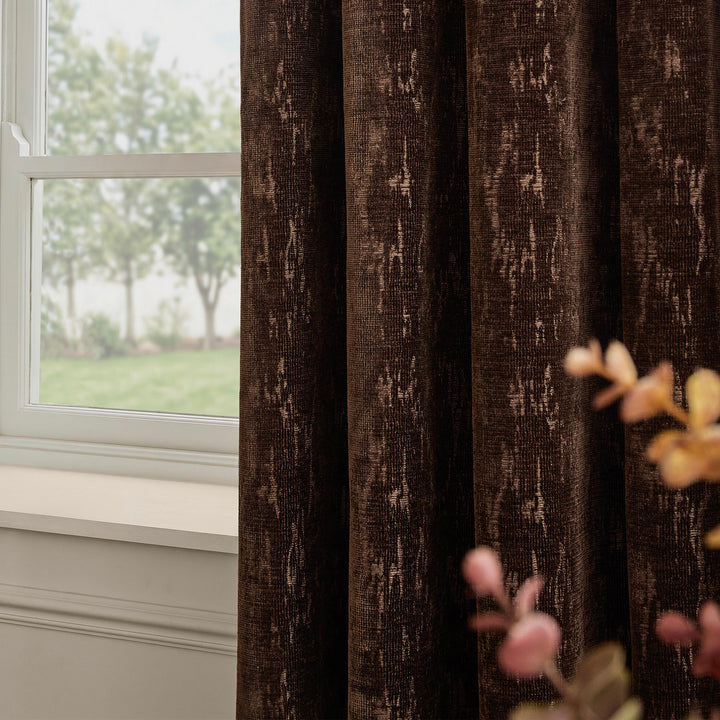 Aurelio Chenille 168x183 Eyelet Curtains Chocolate - image 2