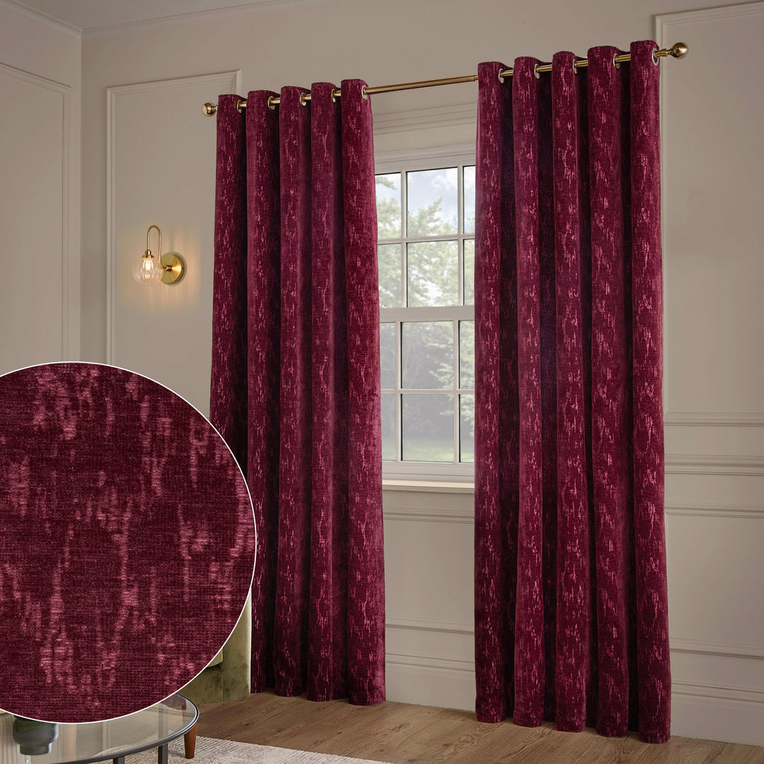 Aurelio Chenille 229x183 Eyelet Curtains Burgundy