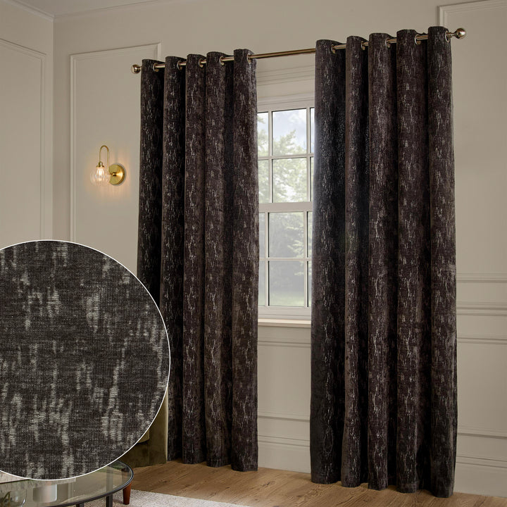 Aurelio Chenille 117x183 Eyelet Curtains Charcoal