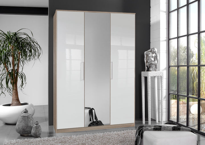 Jasmine White Gloss And Oak Effect 3 Door Wardrobe