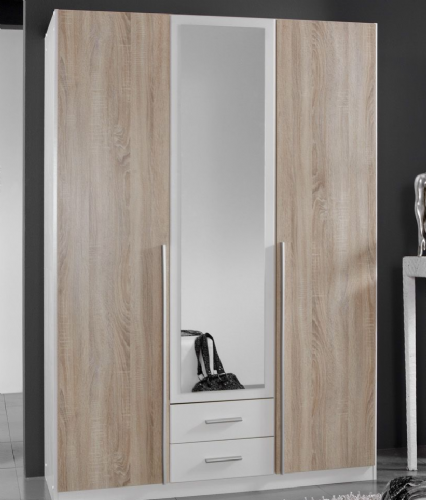 Lily White and Oak effect 3 Door 2 Drawer Warderobe