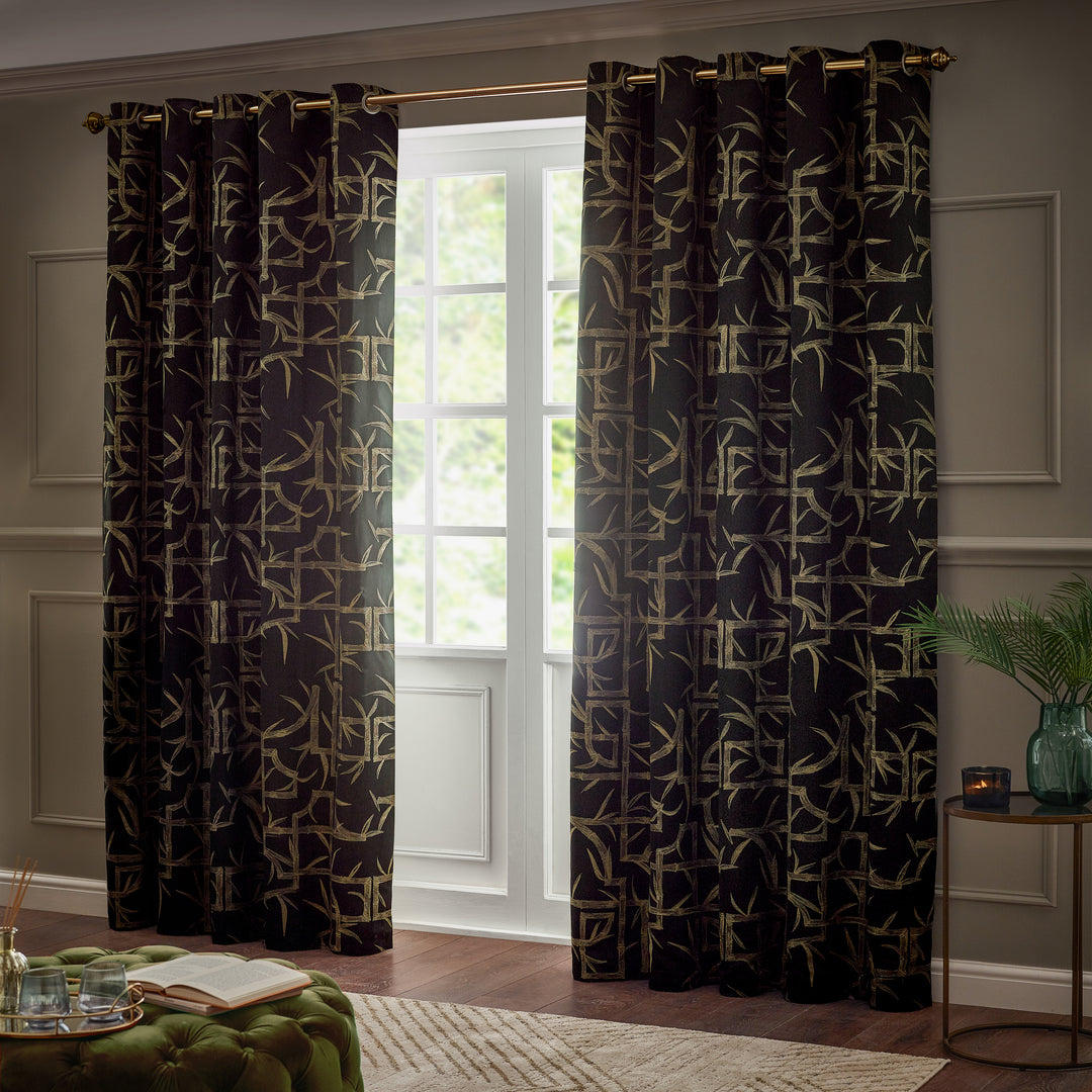 BAMBOO EYELET CURTAINS BLACK