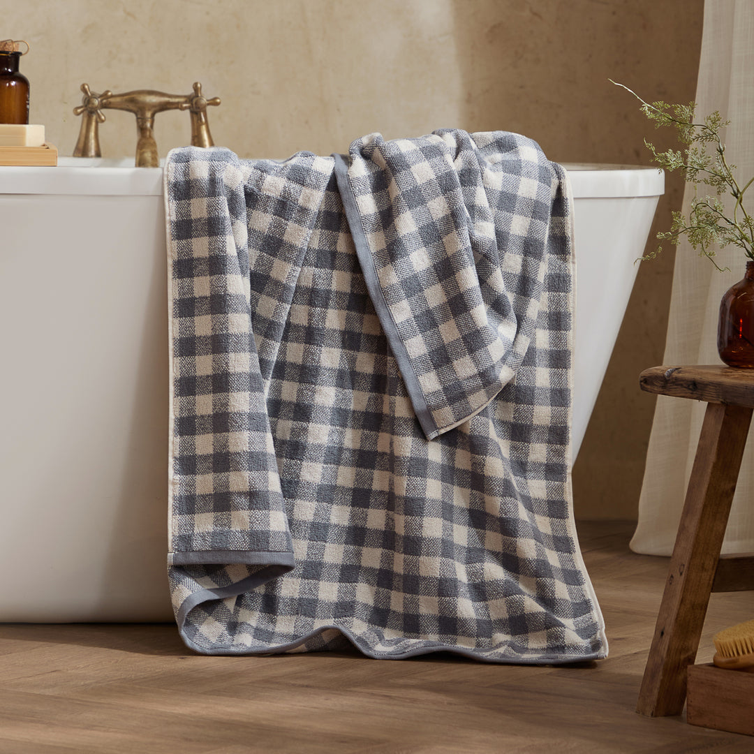 Barton Check 100x180cm XL Bath Sheet Towel Denim Blue