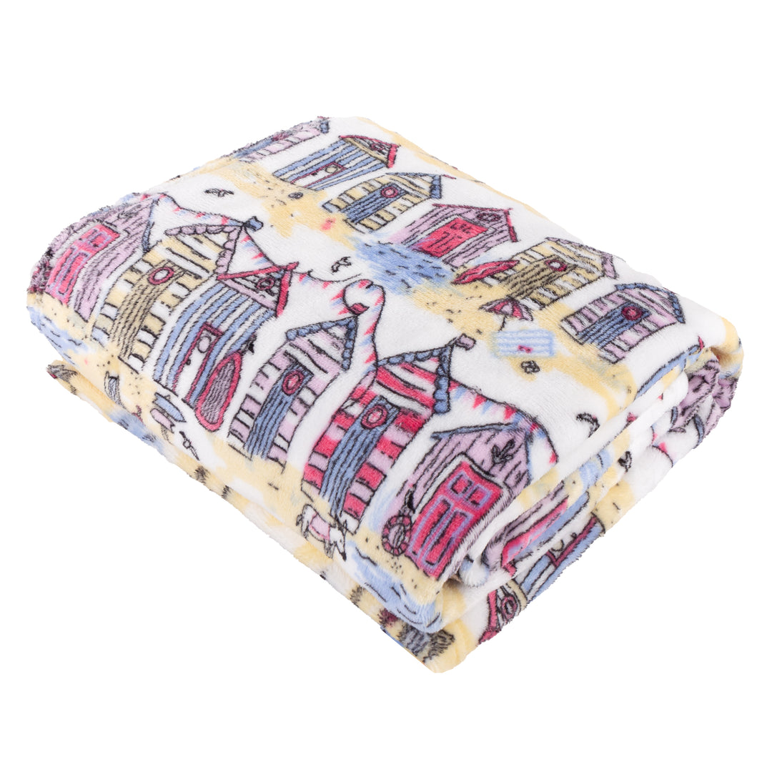 Beach Huts 130x150 Fleece Throw Multi - image 2