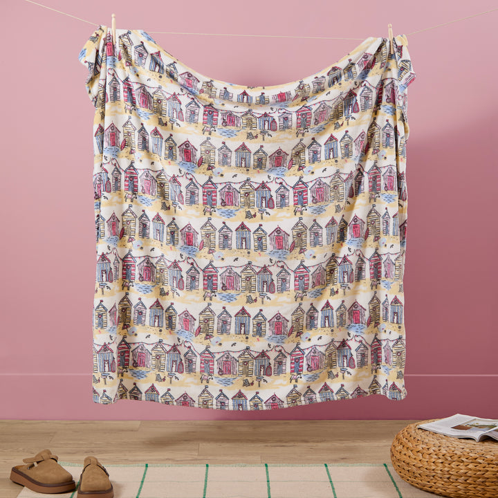 Beach Huts 130x150 Fleece Throw Multi