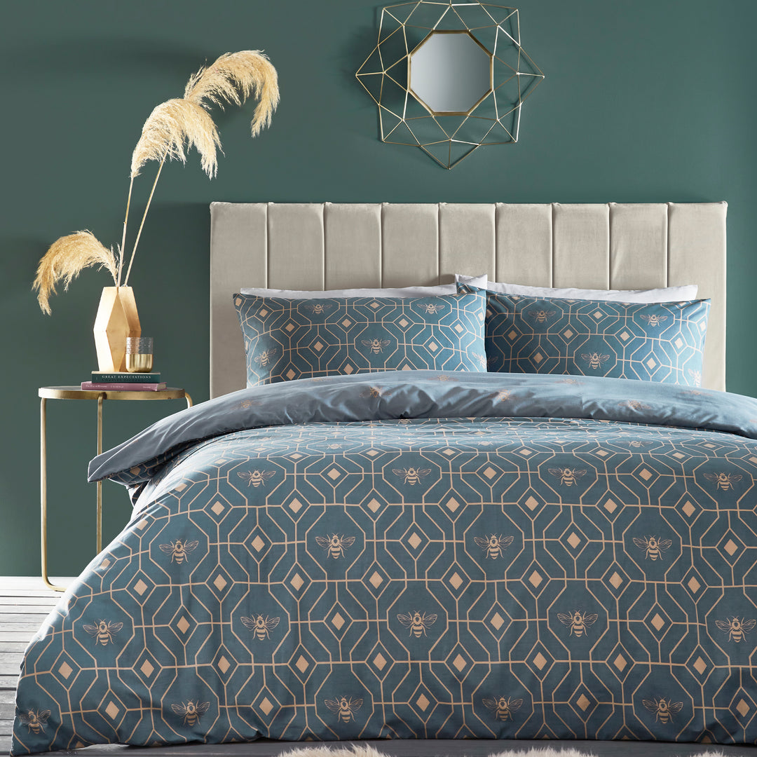 Bee Deco Double Duvet Set French Blue