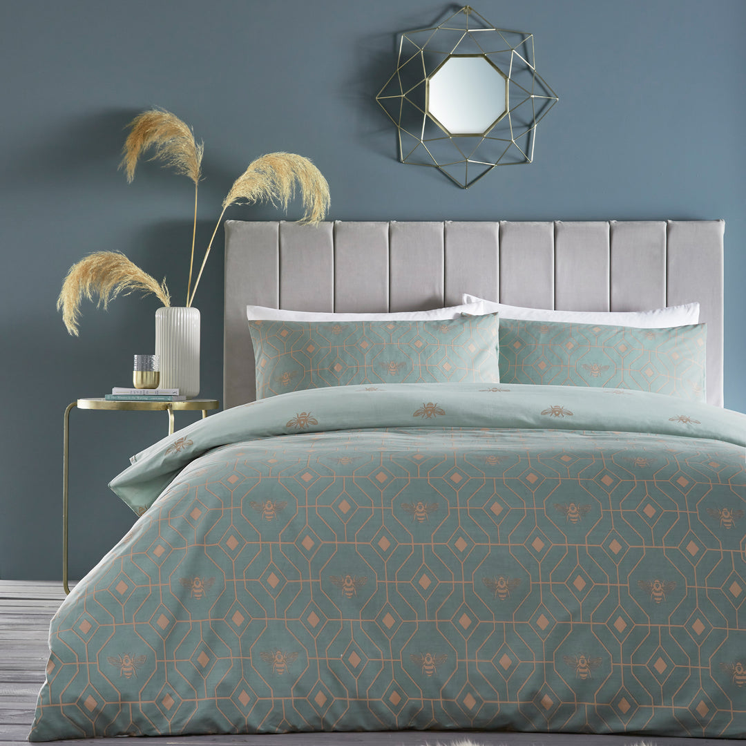 Bee Deco King Size Duvet Set Eau De Nil