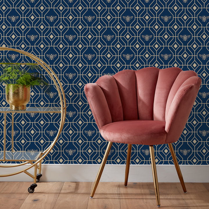 BEE DECO WALLPAPER NAVY