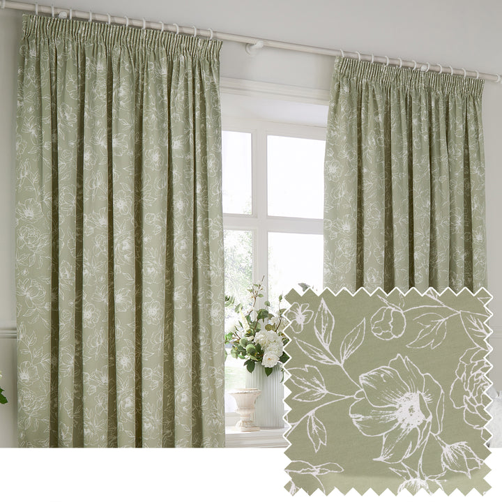 Bella 168x137 Pencil Pleat Curtains Sage