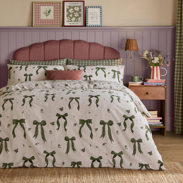Belle Stripe Super King Duvet Set Evergreen