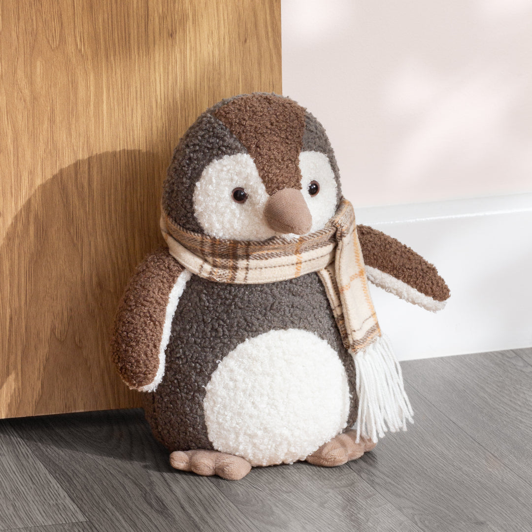 Boucle Penguin Doorstop - Warm Grey