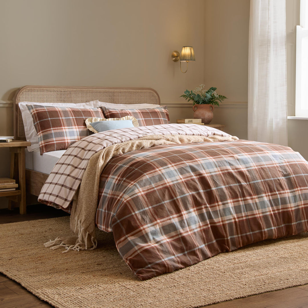 Braemar Check Single Duvet Set Chocolate/Blue