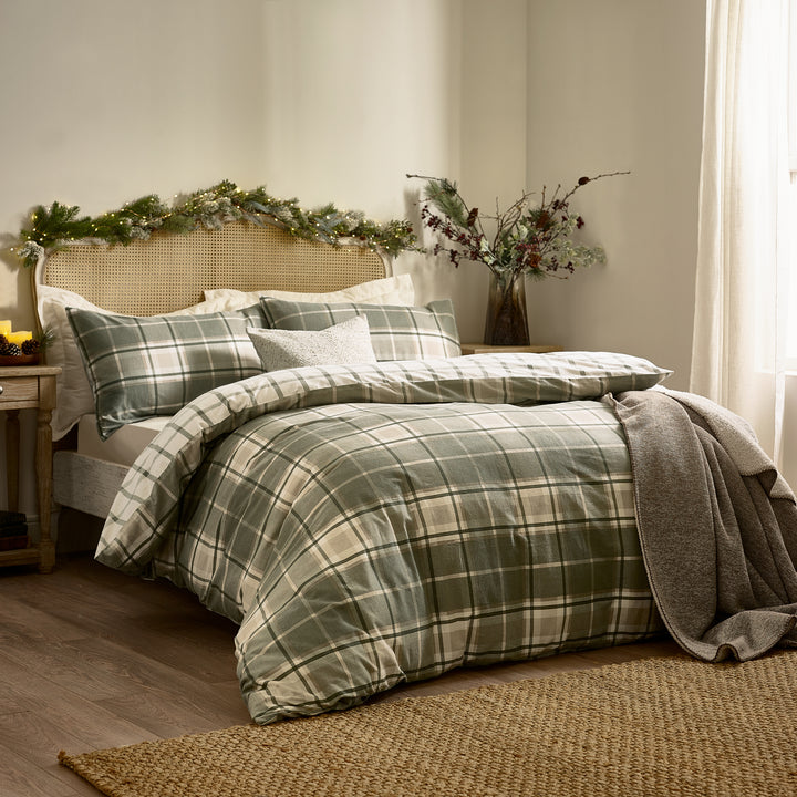 Braemar Check Double Duvet Set Green/Natural