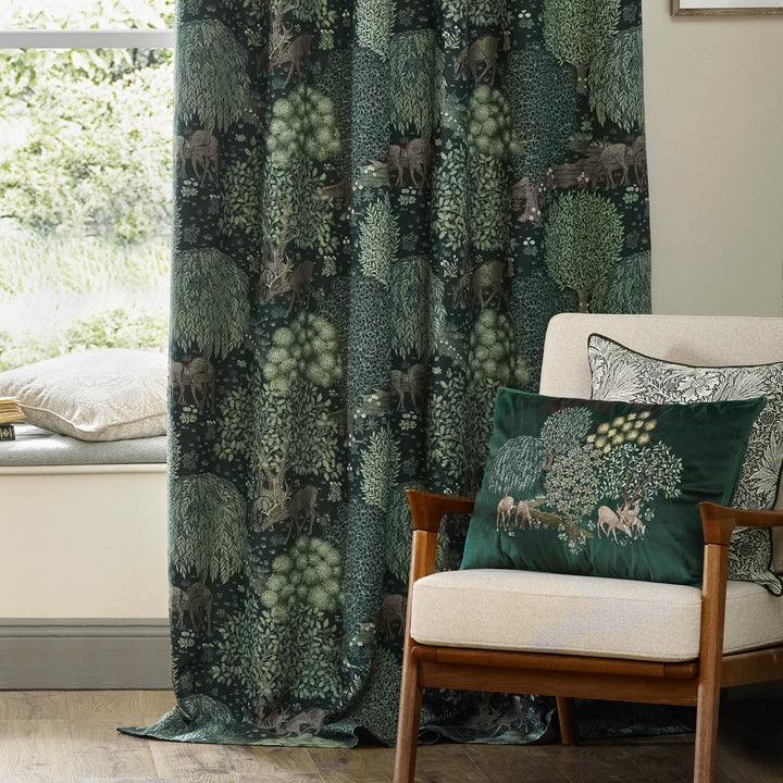 BROOK 167X228 PENCIL PLEAT CURTAINS FOREST GREEN