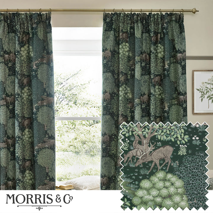 BROOK 228X137 PENCIL PLEAT CURTAINS FOREST GREEN
