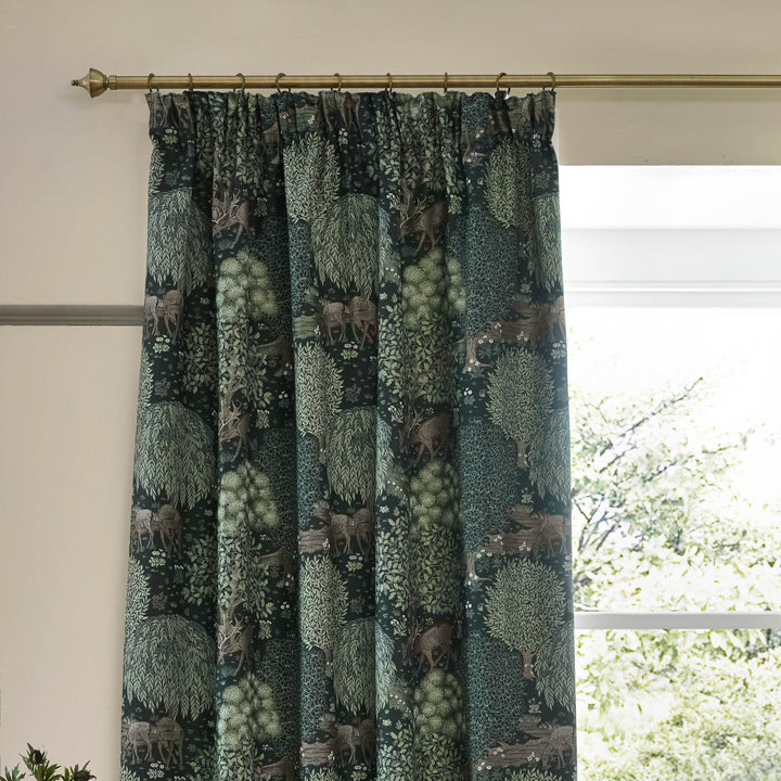 BROOK 228X137 PENCIL PLEAT CURTAINS FOREST GREEN