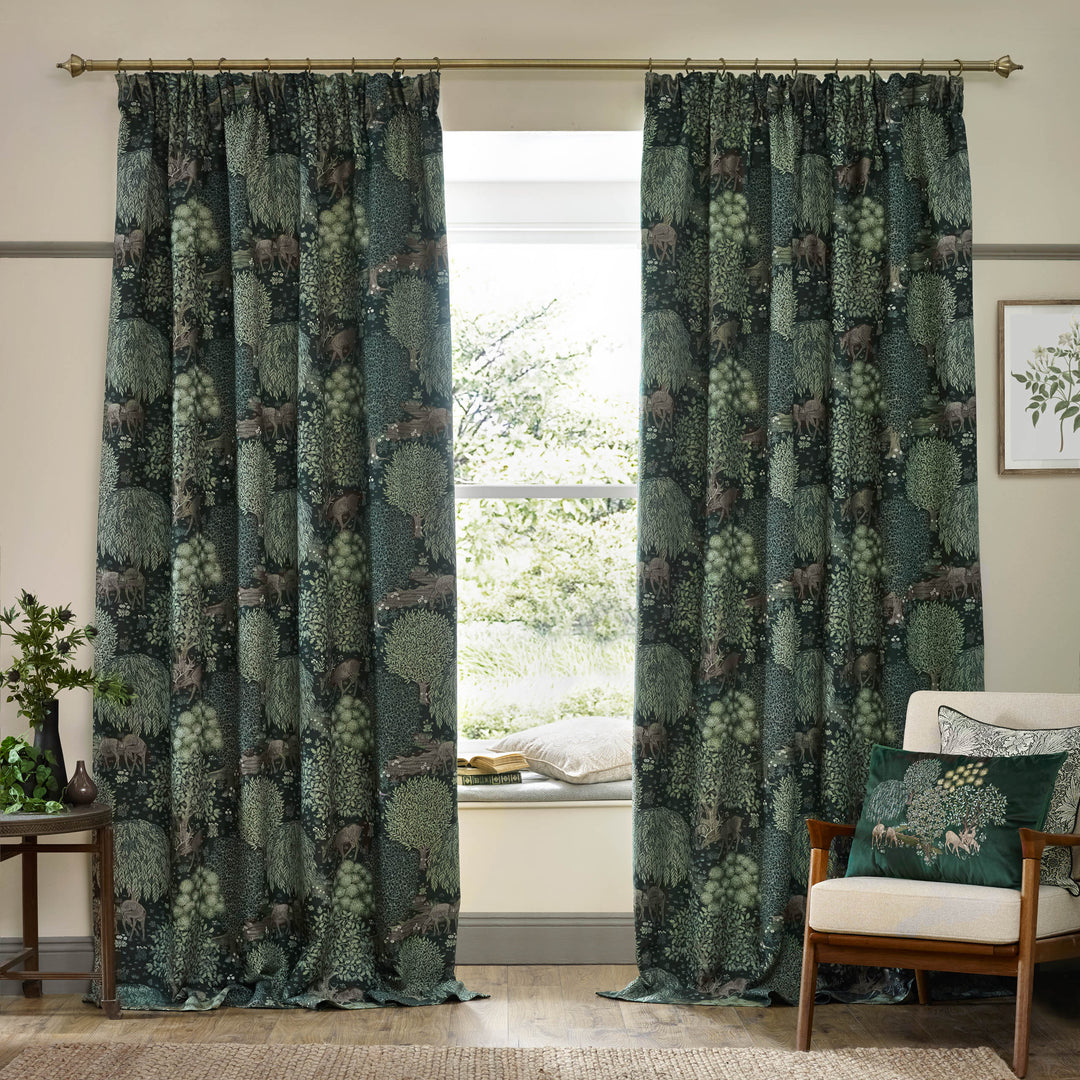 BROOK 228X182 PENCIL PLEAT CURTAINS FOREST GREEN