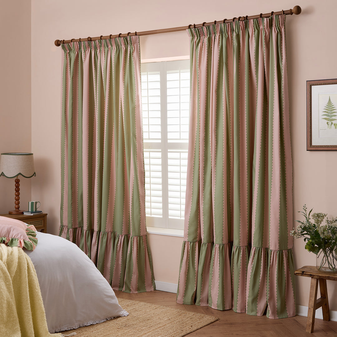 Birdie Stripe 117x137 Pencil Pleat Curtains Pink/Green - image 2