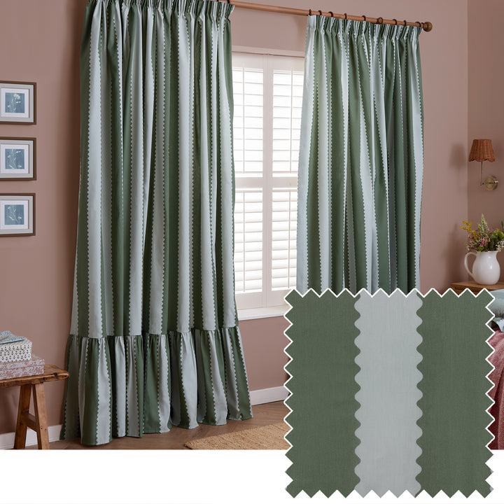 Birdie Stripe 117x183 Pencil Pleat Curtains Bay Green/Mist