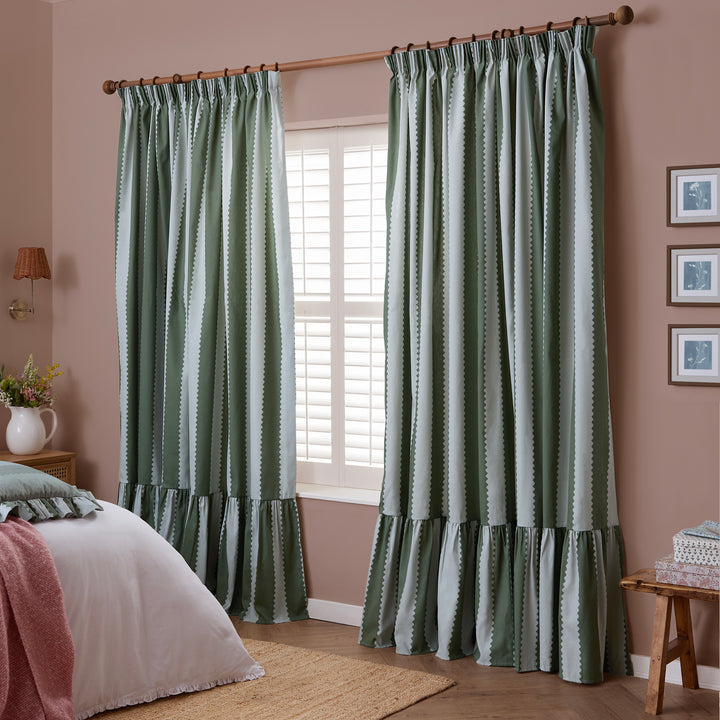 Birdie Stripe 117x183 Pencil Pleat Curtains Bay Green/Mist - image 2