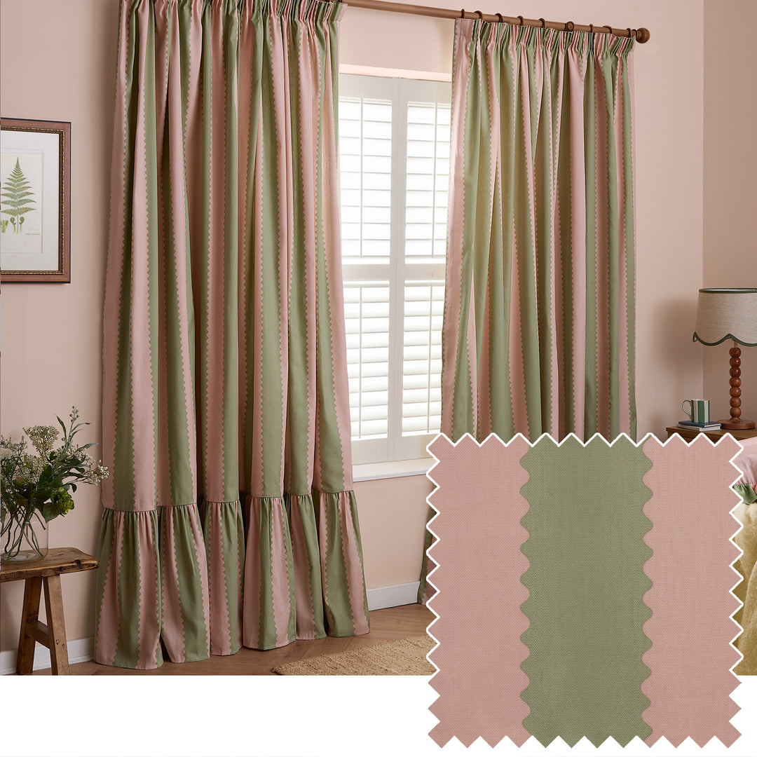 Birdie Stripe 117x183 Pencil Pleat Curtains Pink/Green