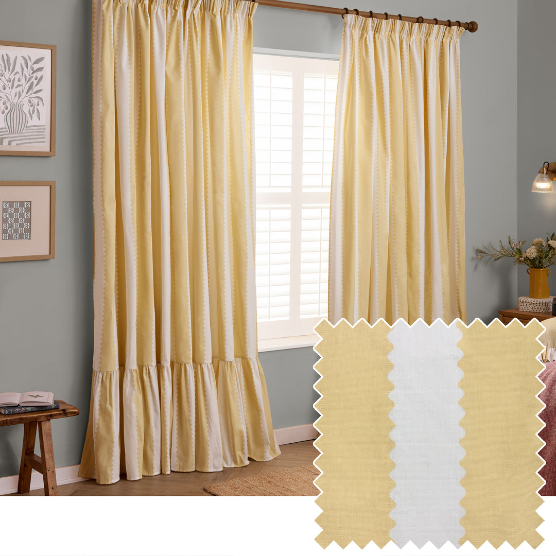 Birdie Stripe 168x183 Pencil Pleat Curtains Butter Yellow